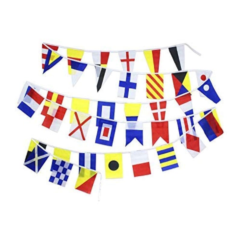 Flaglink International Marine Navy Signal Code Flag Set Of 40 Flags 8x12 inches - Length 40 Fts - Nautical Maritime Boat Ship Vessel Nautical Theme Decoration For Patry - Image 1